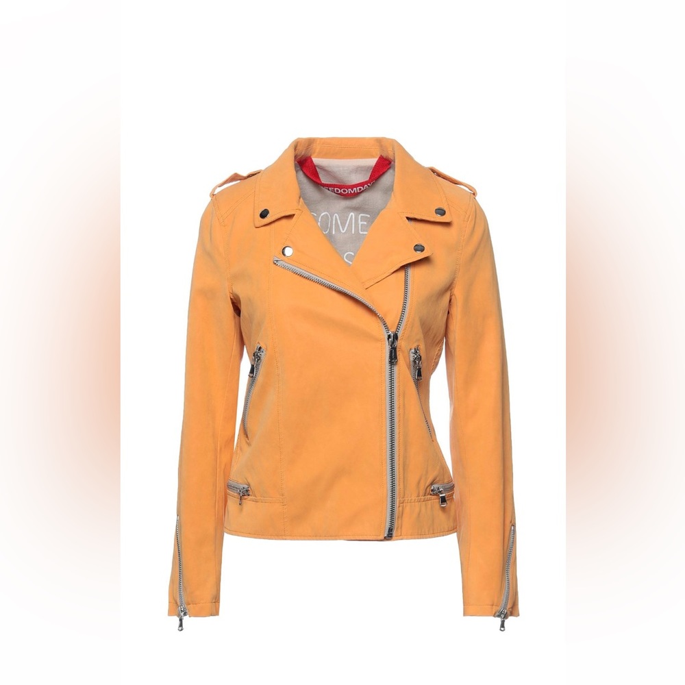 FREEDOMDAY women biker blazer apricot orange soft vegan leather